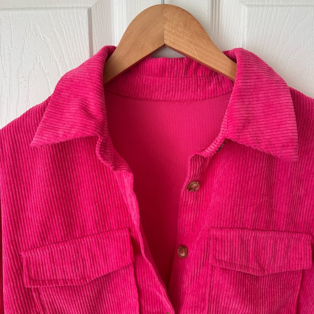 Bold Hot Pink Corduroy Button-Up Shirt - Picture 4 of 8